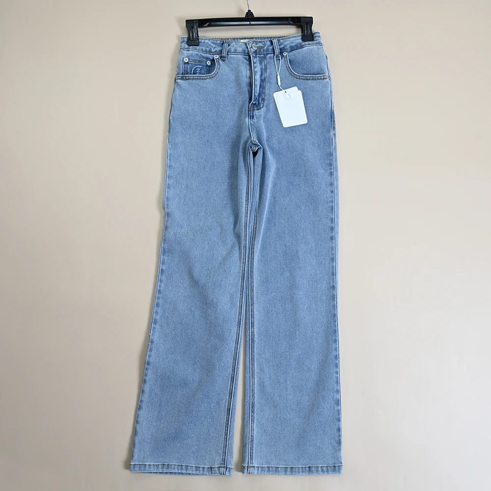 

Весна-лето, новые эластичные вышитые микро-расклешенные светло-голубые джинсы, повседневные облегающие брюки с высокой талией и девятью точками