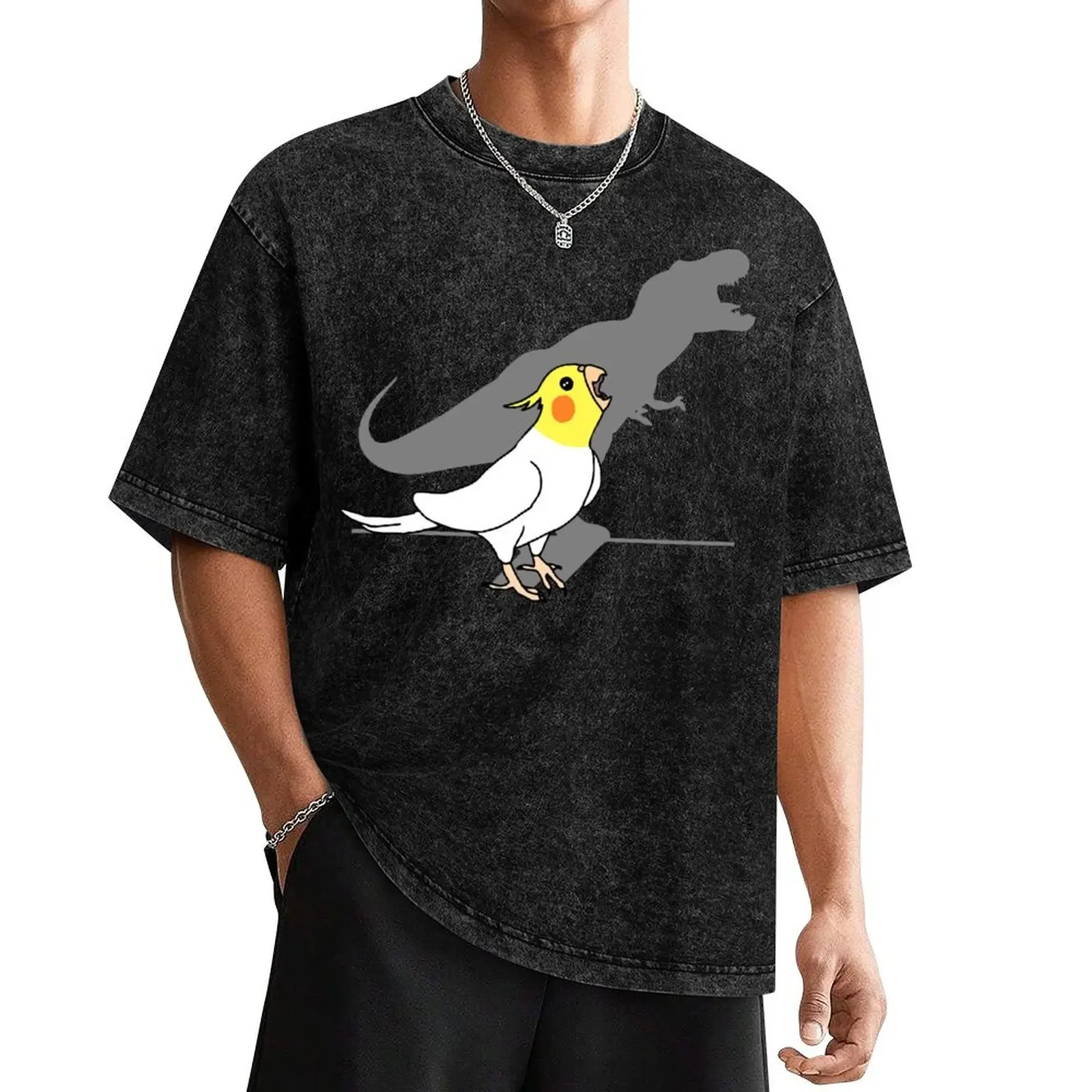 

t-rex dinosaur shadow - white yellow cockatiel T-Shirt customs design your own vintage t shirts customs mens white t shirts