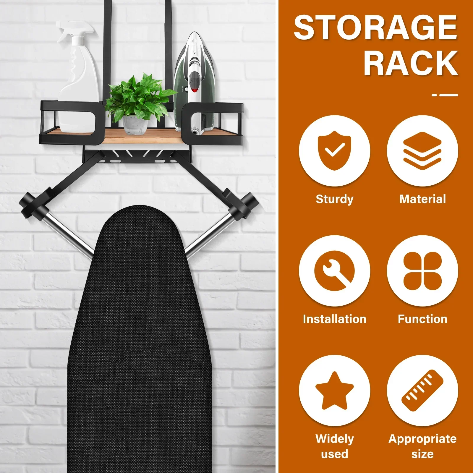 NEW Ironing Board Holder T and V Shape Iron Board Storage Organizer Multi-role Wall Mounted Metal Storage Rack for Laundry Room