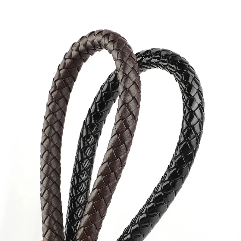 60cm Solid Colors PU Leather Braided Bag Handles Shoulder Rope With Hook Buckle Handmade Universal Casual Replace Strap