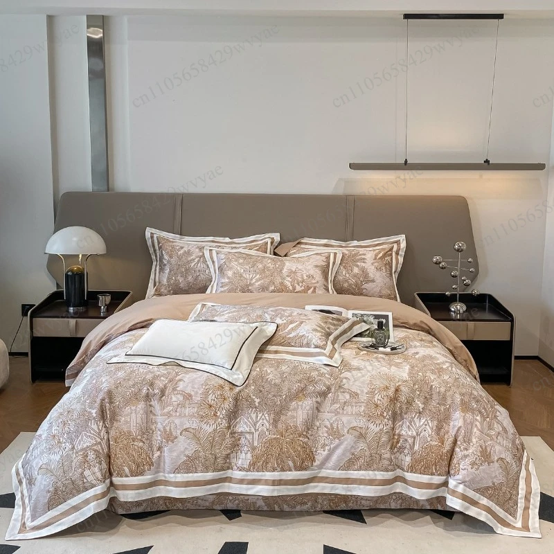 100S Long Staple Cotton Digital Printed 4‑Piece Bedding Set, Soft Luxury Bed Linens for Skin‑Friendly Sleep