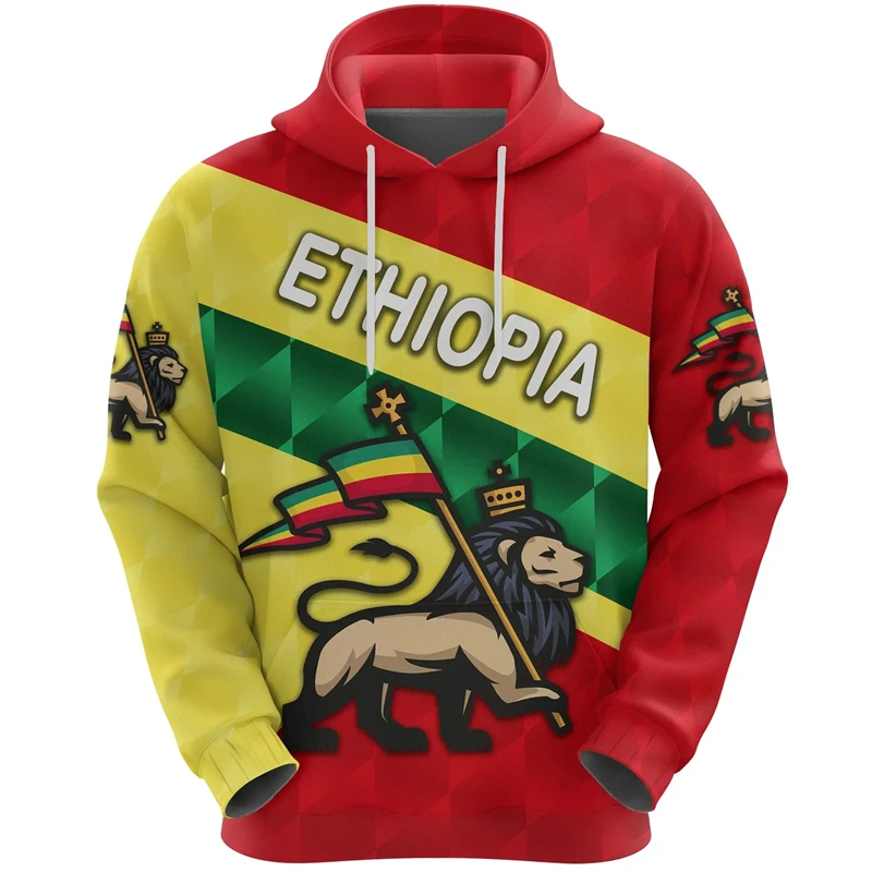 

2024 Newest Long Sleeve Hoodies For Men Cool Design Africa Country Ethiopia National Flag 3D Print Hooded Sweatshirts Clothing