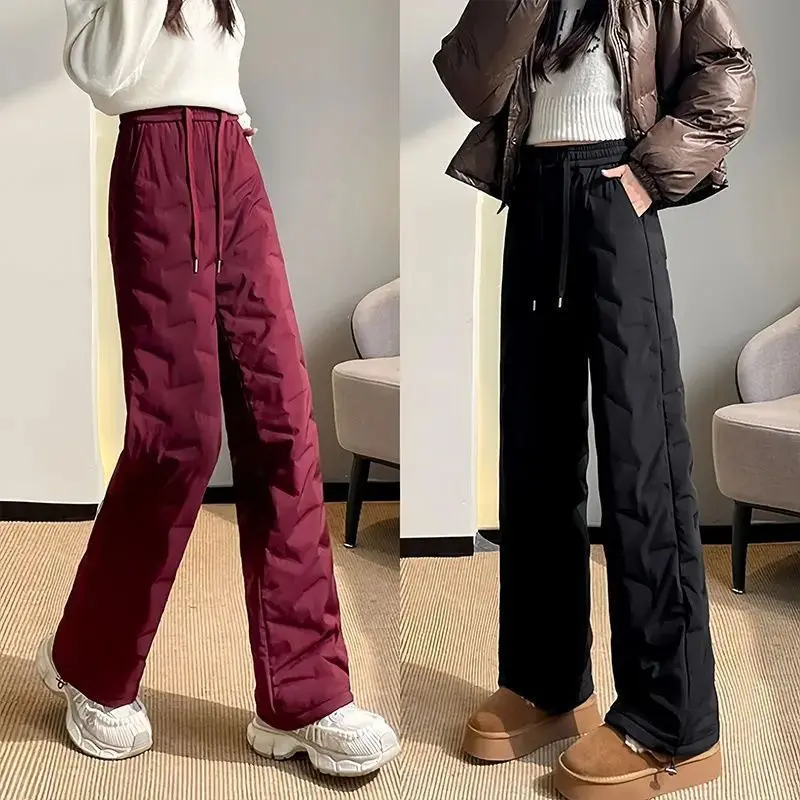 

Утепленные хлопковые брюки прямого кроя для женщин: модные зимние новинки, ветрозащитные, морозостойкие, утягивающие, с широкими штанинами