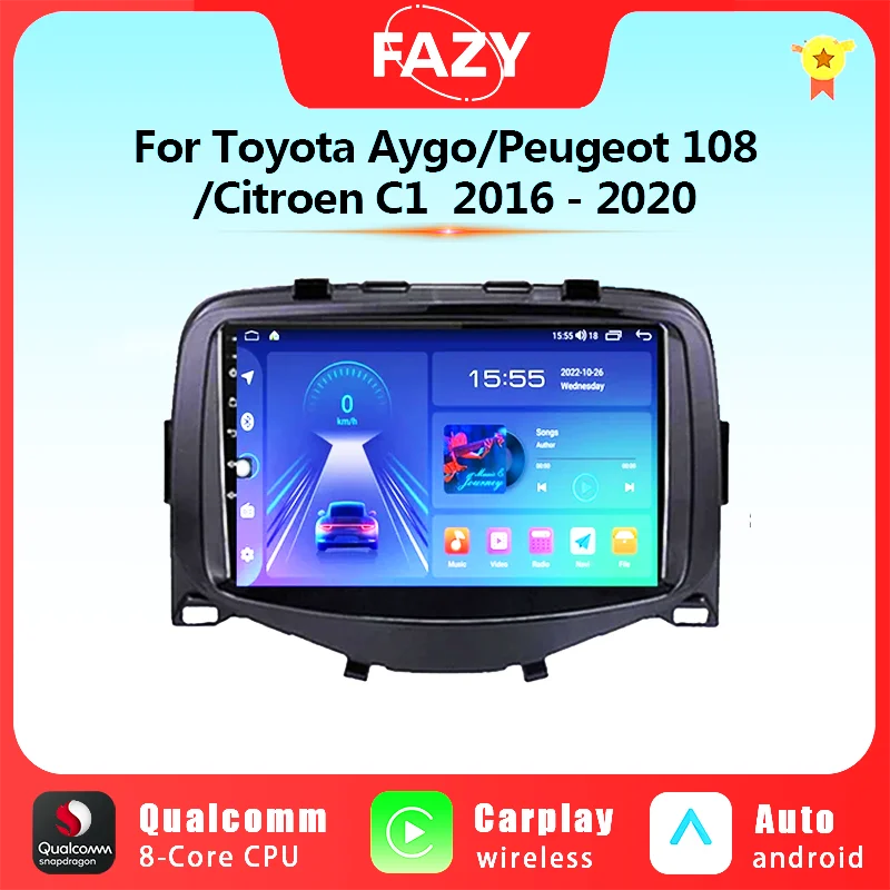 

Автомагнитола на Android для Toyota Aygo, Peugeot 108, Citroen C1 2016-2020, мультимедийный плеер для Carplay, GPS-навигация, 4G, Wi-Fi, DSP