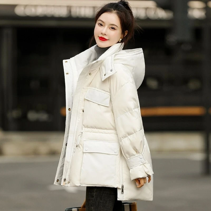 جديد الشتاء مقنعين سترات دافئة المرأة أسفل معطف القطن غير النظامية رقيق الخصر معطف فضفاض معطف القطن