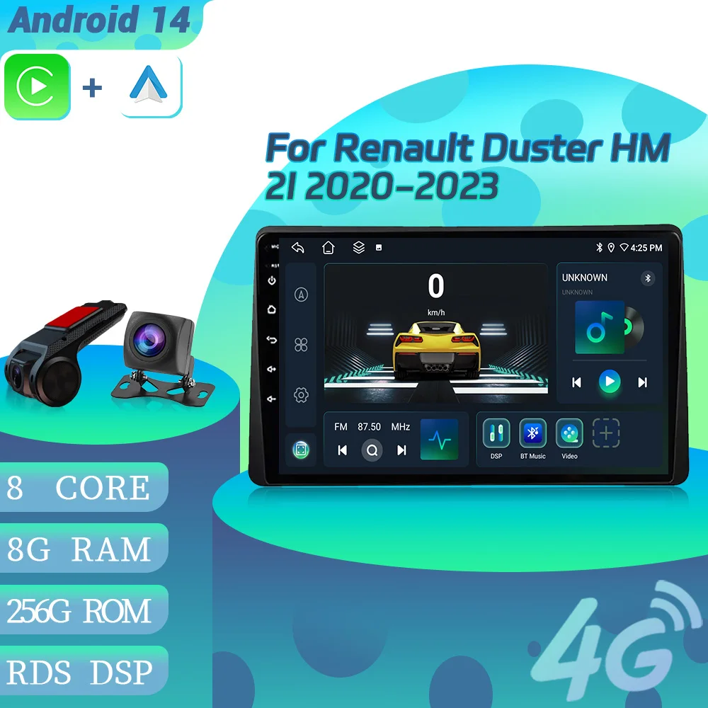 

For Renault Duster HM 2I 2020-2023 Android Car Radio Multimedia Navigation Wireless Carplay WIFI Stereo System GPS Touch Screen