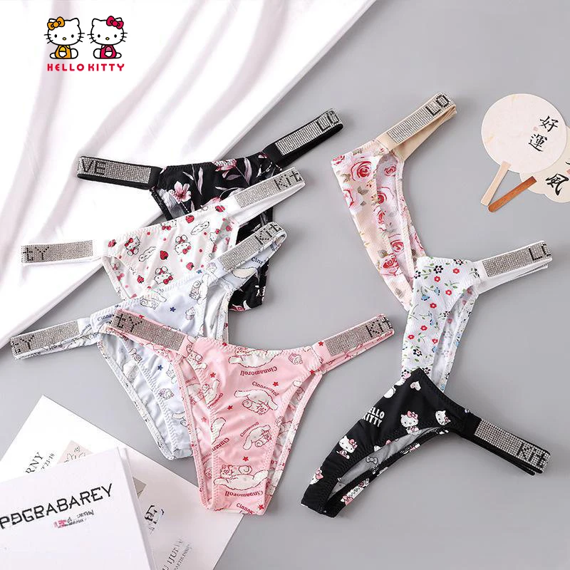

Y2K Anime Thong Hello Kitty Girls Sexy Panties Kawaii Miniso Cartoon Women Japanese Style Ice Silk Girls Student Cute Briefs