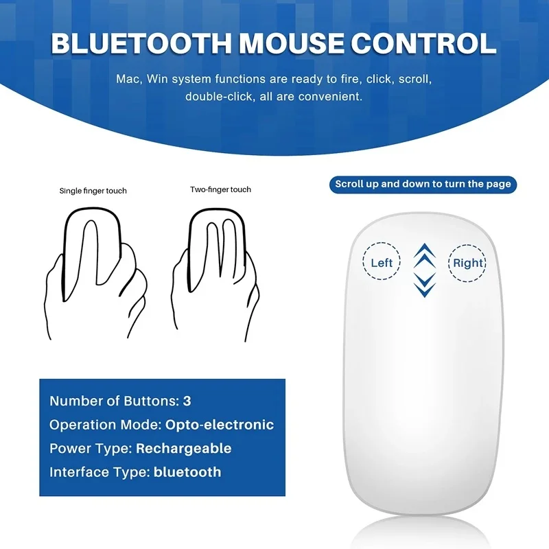 Silent Rechargeable Bluetooth Wireless Mouse, Slim Ergonomic Magic‑Style Mouse for Apple MacBook iPad Mac PC Laptop