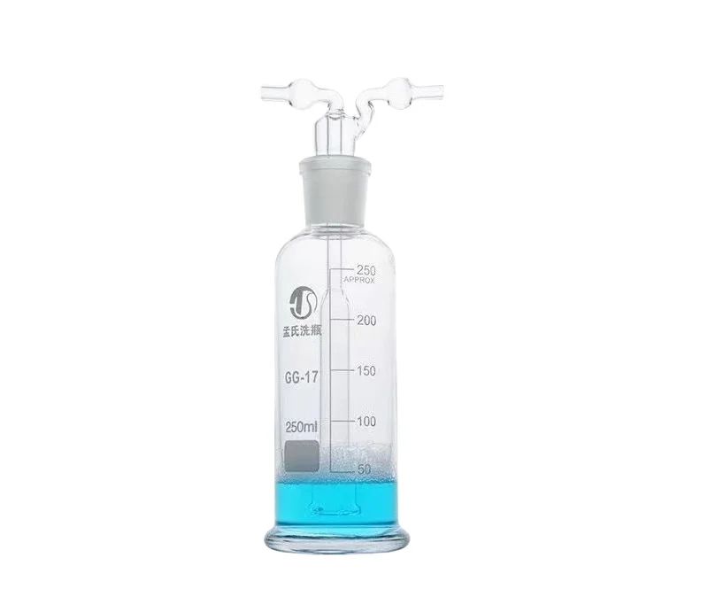 High Borosilicate Glass Mengshi Gas Washing Bottle, Thickened Multi-hole Lab Gas Washing Bottle 10/25/50/100/150/250/500ml