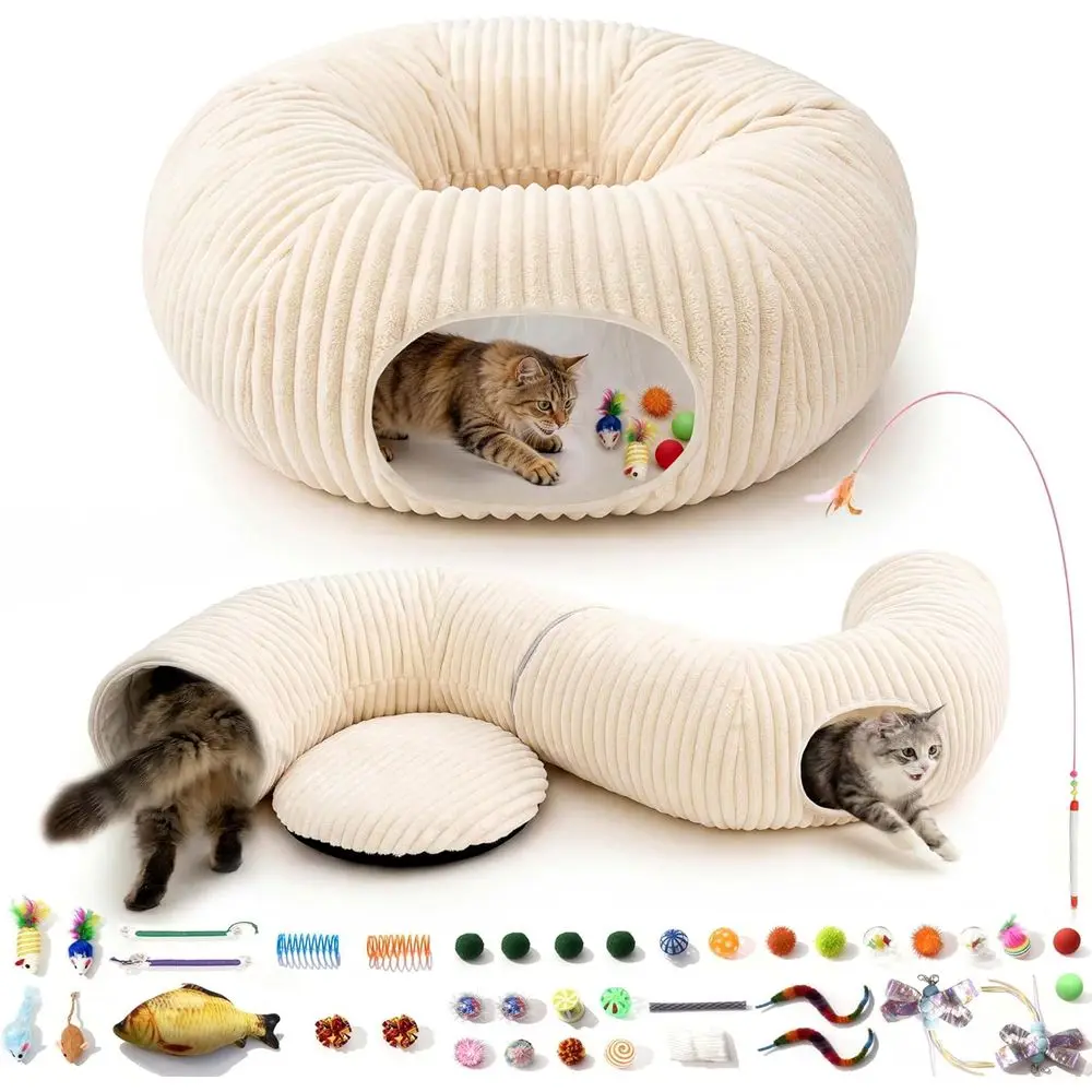 

Interactive 40-Piece Cat Tunnel Bed with Kitten Toys, Indoor Play and Collapsible Fun