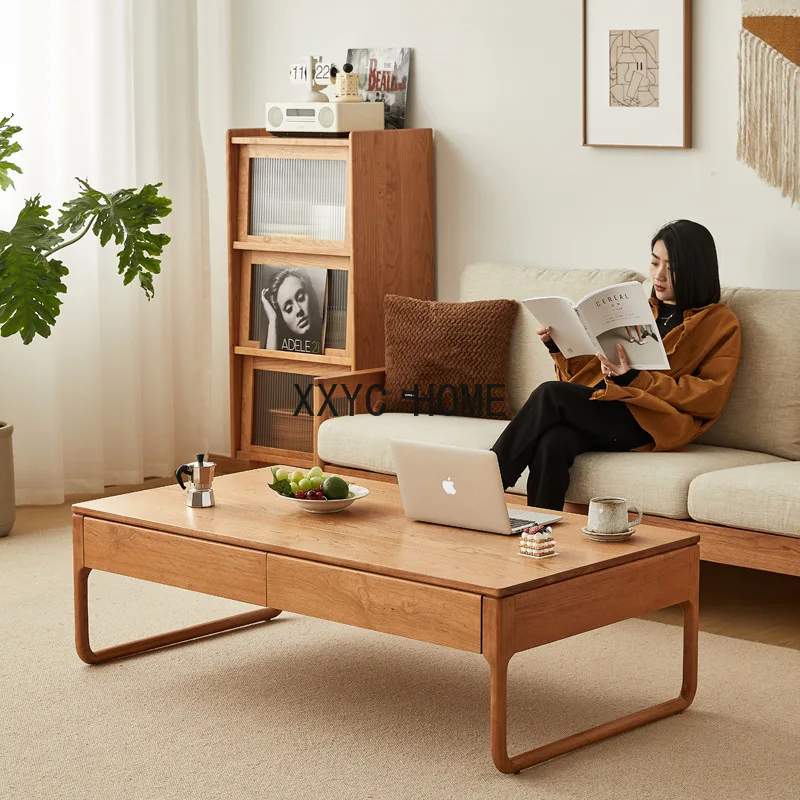 Cherrywood Bookcase All Solid Wood Nordic Glass Bookcase with Door Modern