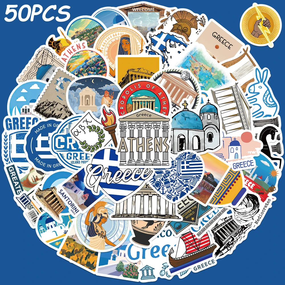 50pcs Welcome to Greece Stickers Parthenon Acropolis Decals Laptop Luggage Skateboard Scrapbook Refrigerator Stickers