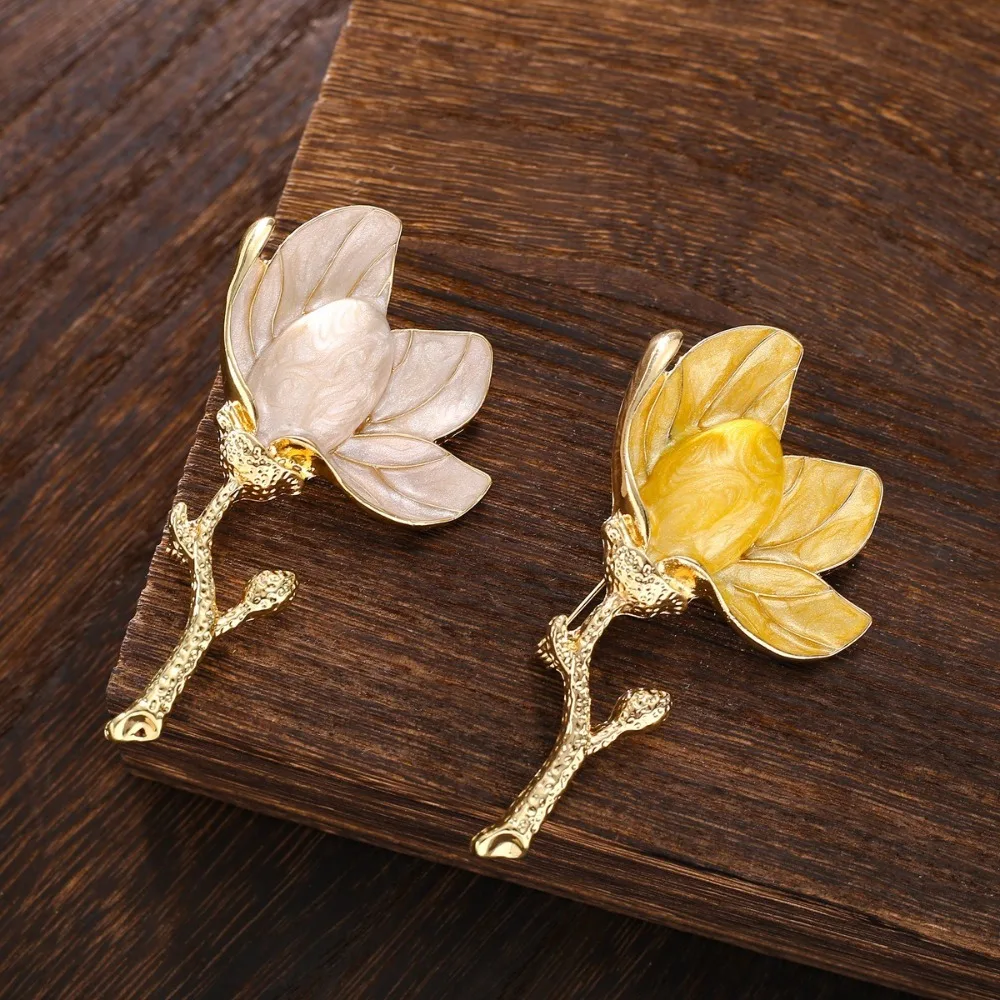 Модные броши с цветком магнолии, 3 цвета, эмаль, красивый цветок, брошь, булавки, подарки, украшение для костюма для вечеринки для женщин