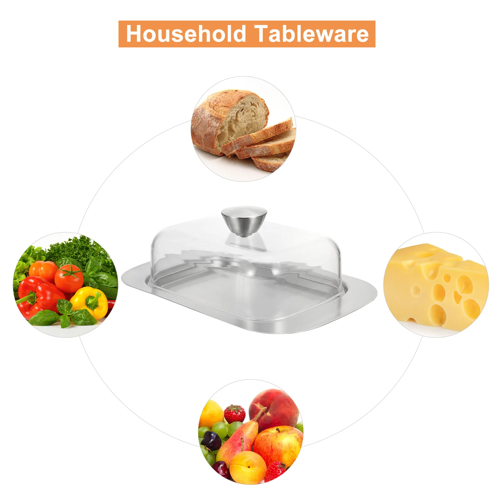 

1pc Butter Box With Lid Clear Pp Cover Stainless Steel Butter Dish Food Storage Container Household Tableware Kitchen Barware