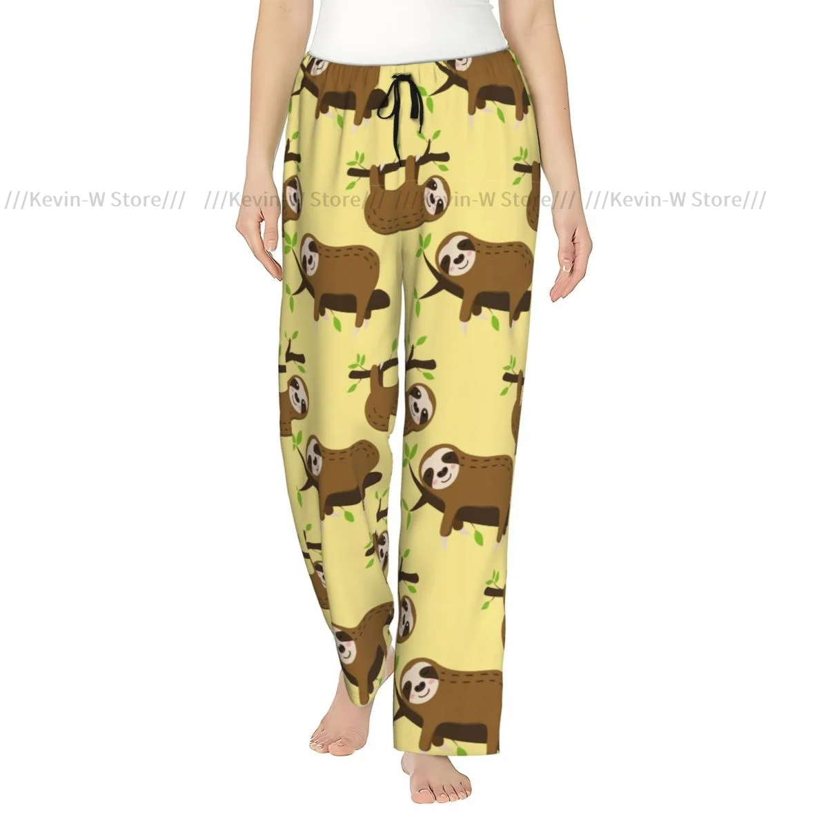 

Warm Flannel Sleep Pants for Women Cartoon Sleeping Sloth Pajama Bottoms with Elastic Waist