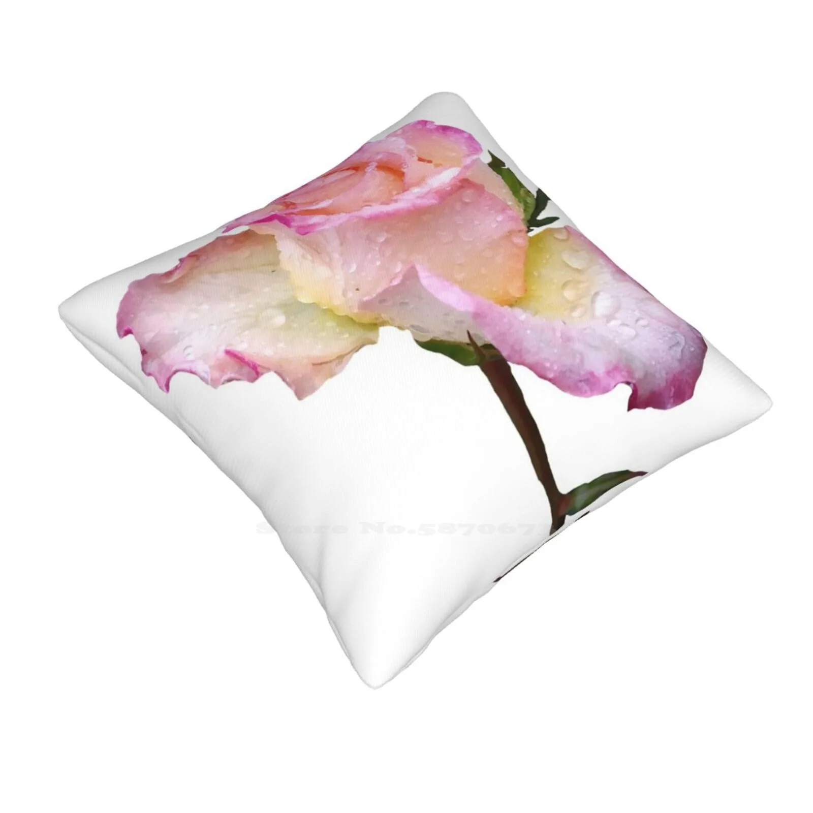 Pink Rose With The First Raindrops Of The Day Throw Cushion Pillow Cover Nature Spring Summer Colorful Flowers Blossoms Garden