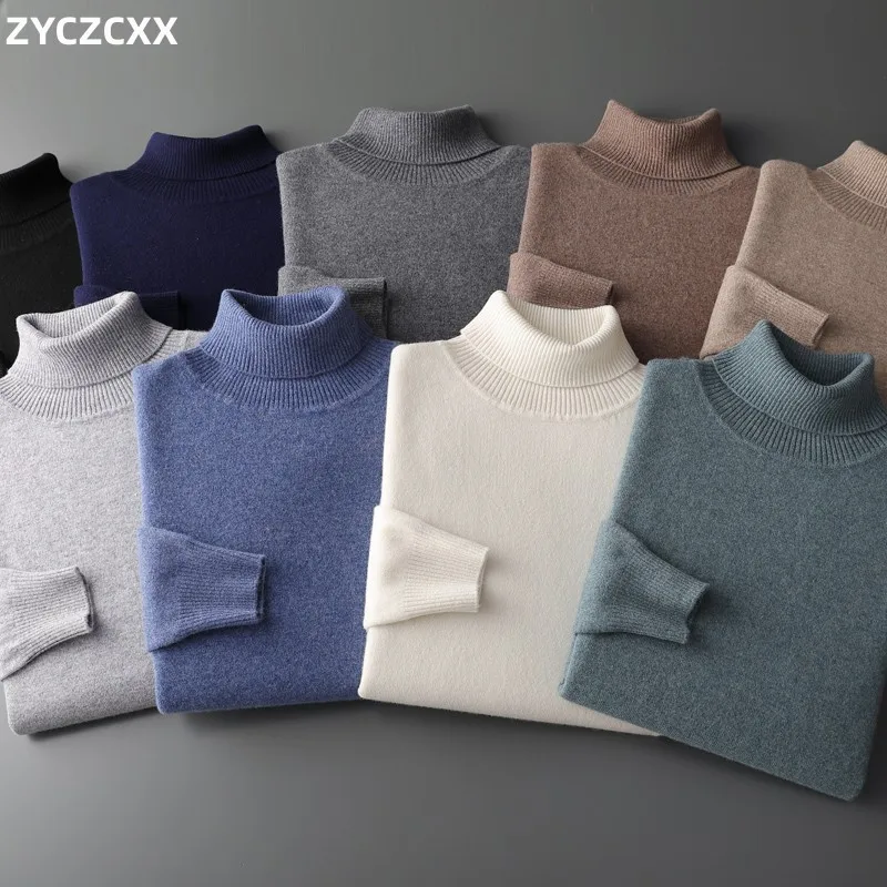 

100% Merino Wool Men's Turtleneck Sweater 2023 Autumn/Winter Warm Thick Turtleneck Sweater Men's Solid Color Fallow Sweater