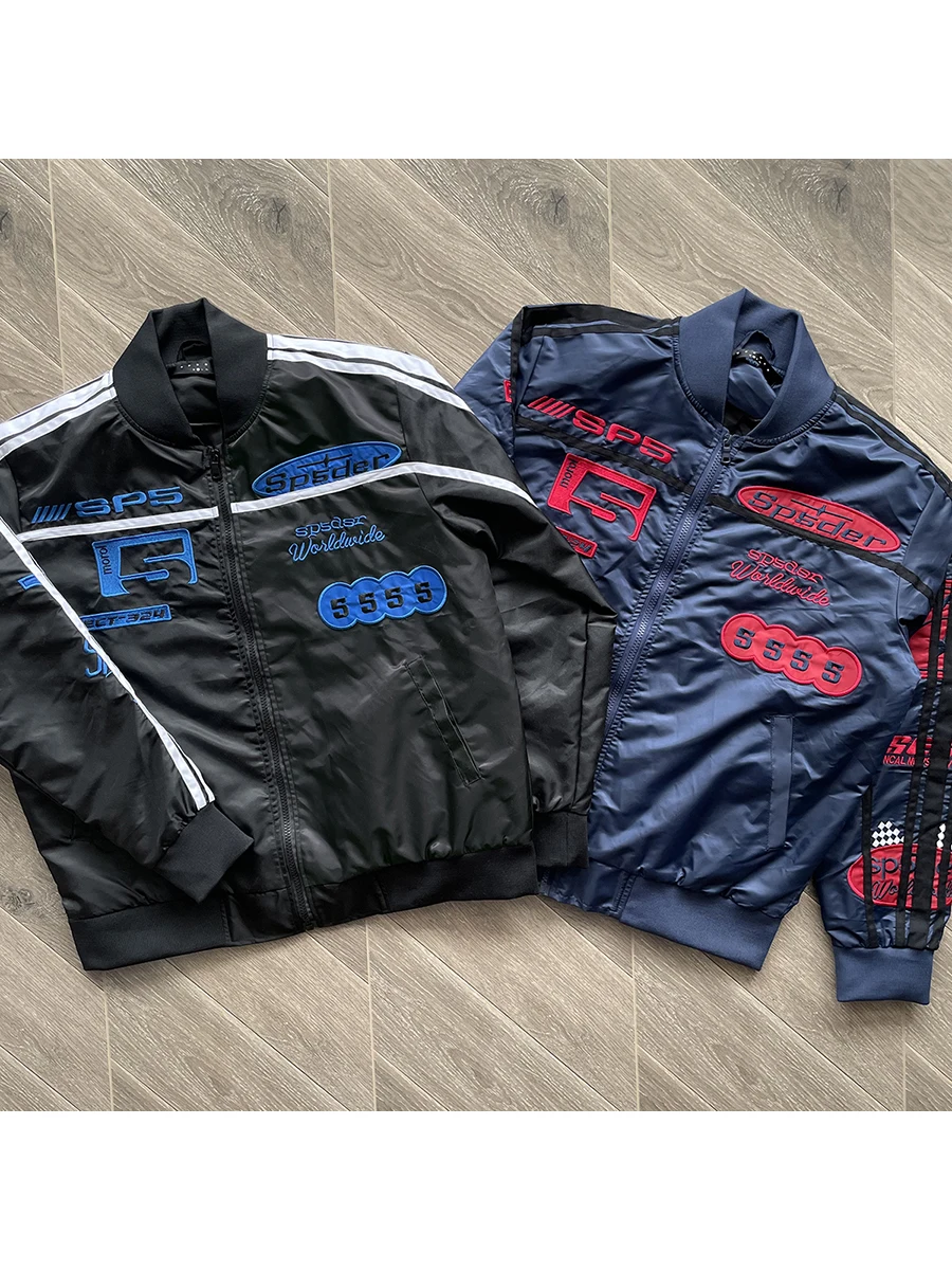 

ex Satin Bomber Jaet with Embroidery High Street Sle Youth Faion Long Sve Zipper Closure Outerwear for Autumn