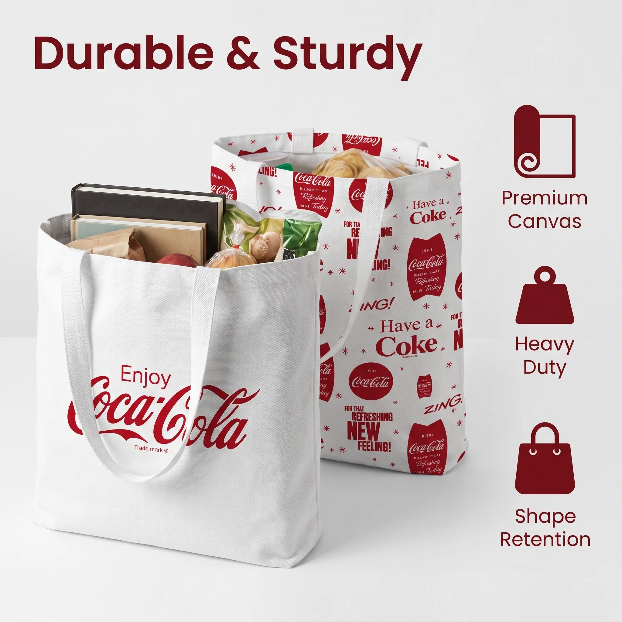 Coca Cola Simple Women's Canvas Casual Shoulder Bags Fashion Large Capacity Ladies Tote Handbags Vintage Daily Shopping Bags