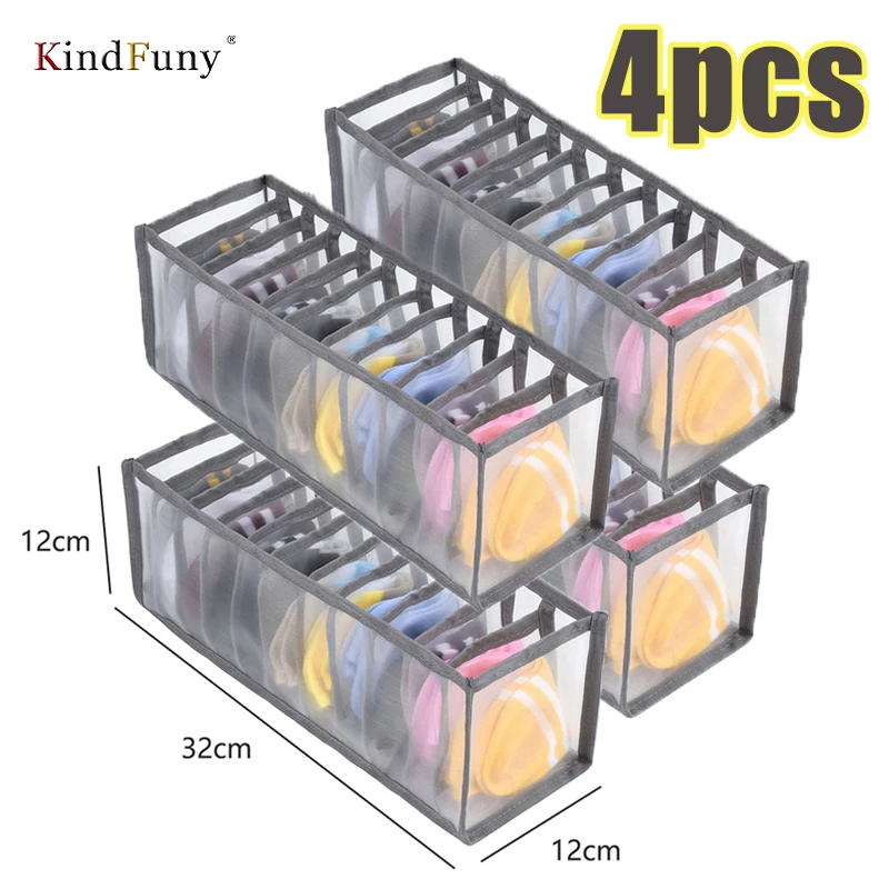 11 Grids Home Drawer Organizer Collapsible Socks Underwear Storage Box Nylon Wardrobe Storage Bra Organizing Breathable Mesh Bag