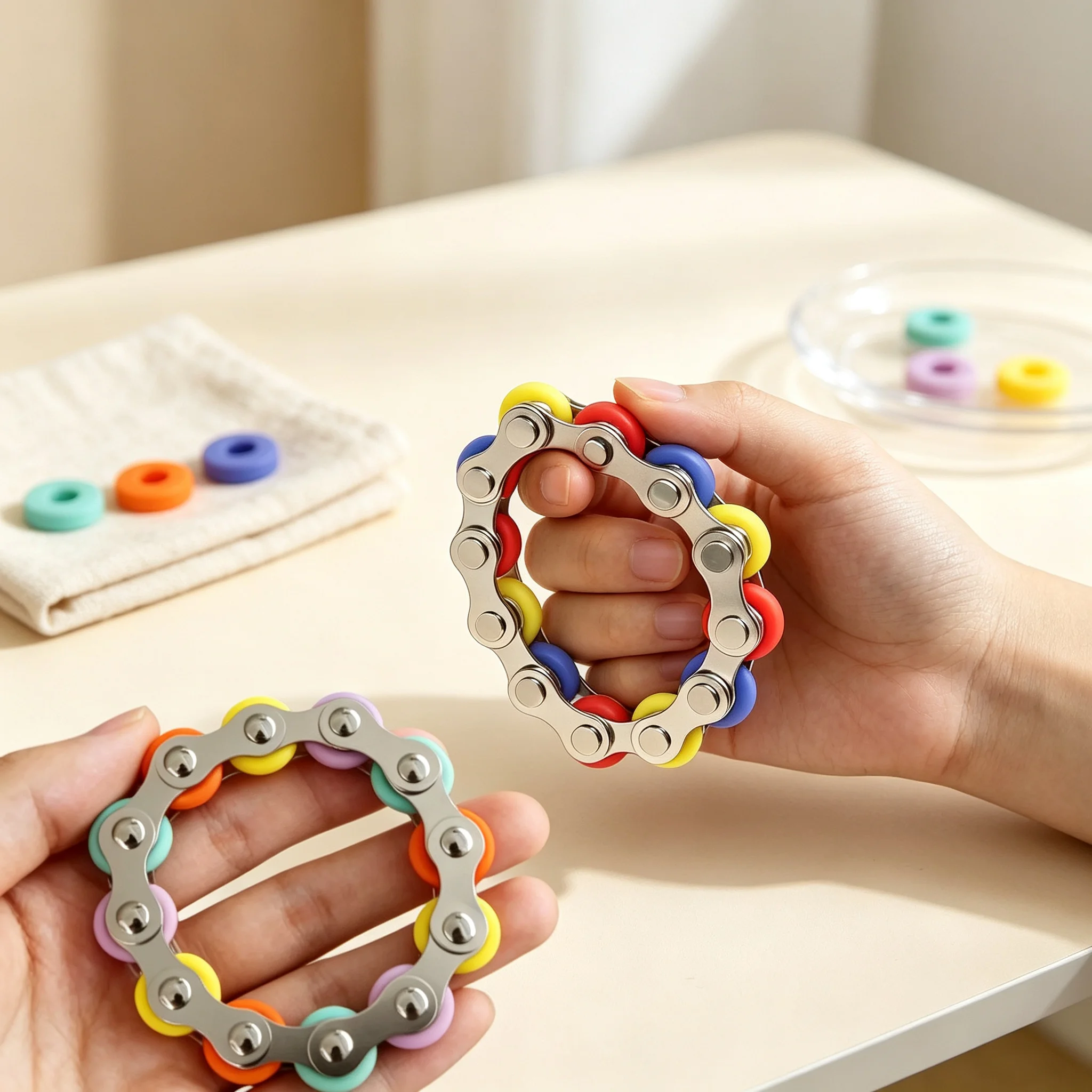Rolling Sensory Fidget Toy Chain Bicycle Shape Fingertip Decompressor Stress Relief Finger Toys Portable Relaxing Toys for Home