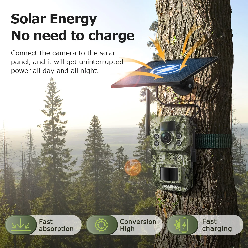 INQMEGA 5MP 4G Solar Hunting Camera GPS Positioning PIR Animal Identification Tracking Color Night Vision IP66 Waterproof