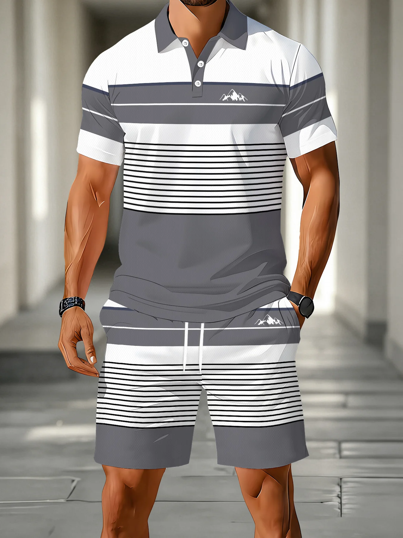 

2026 Summer Men's Polo Set - 3D Printed Pattern - Breathable Lightweight Comfortable Fashionable Outdoor Streetwear for Men
