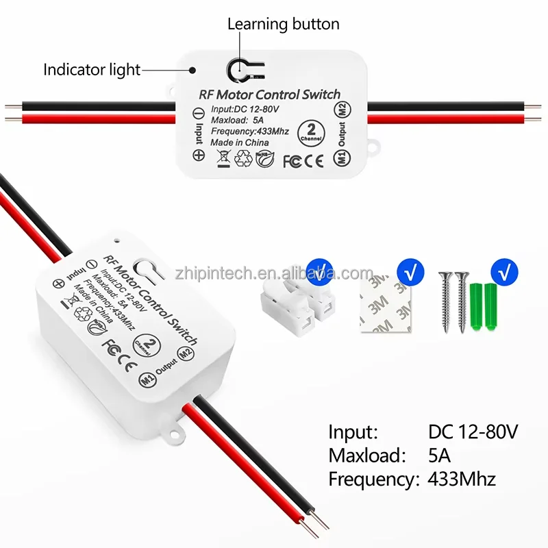Radio Frequency Receiver Relay Switch DC 12V Relay 2 Channel Receiver Module and Learning Code Remote Control