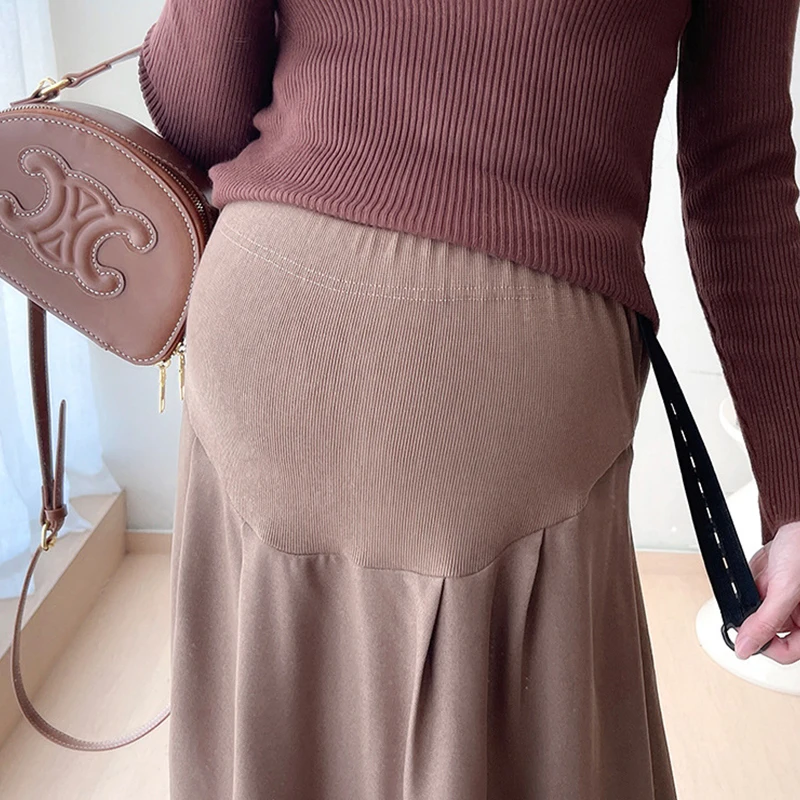 Traje de maternidad Otoño Invierno mujeres embarazadas abrigo de lana + Top de cuello alto + falda de cintura vientre 3 uds ropa de maternidad elegante de moda