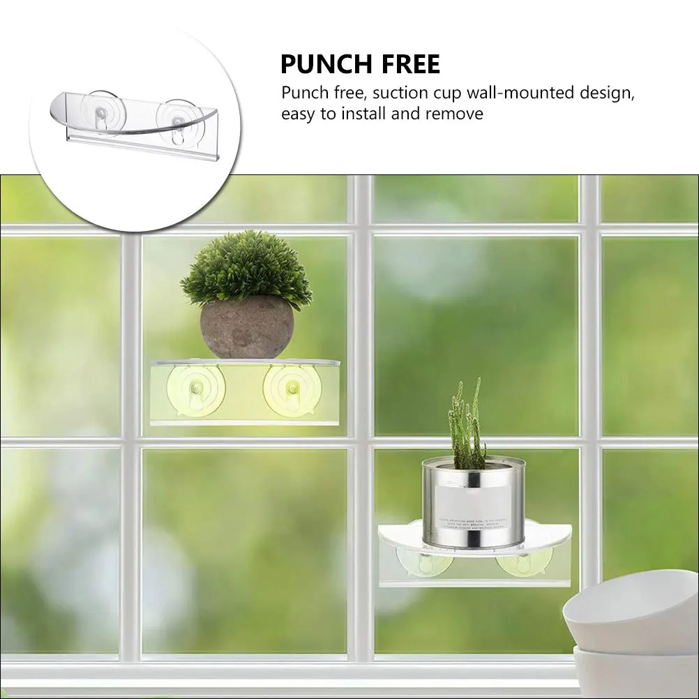 

Wall-Mounted Suction Cup Flowerpot Rack Punch Free Design Compact Storage Window Display Rack Acrylic Indoor Plant Pot Holder