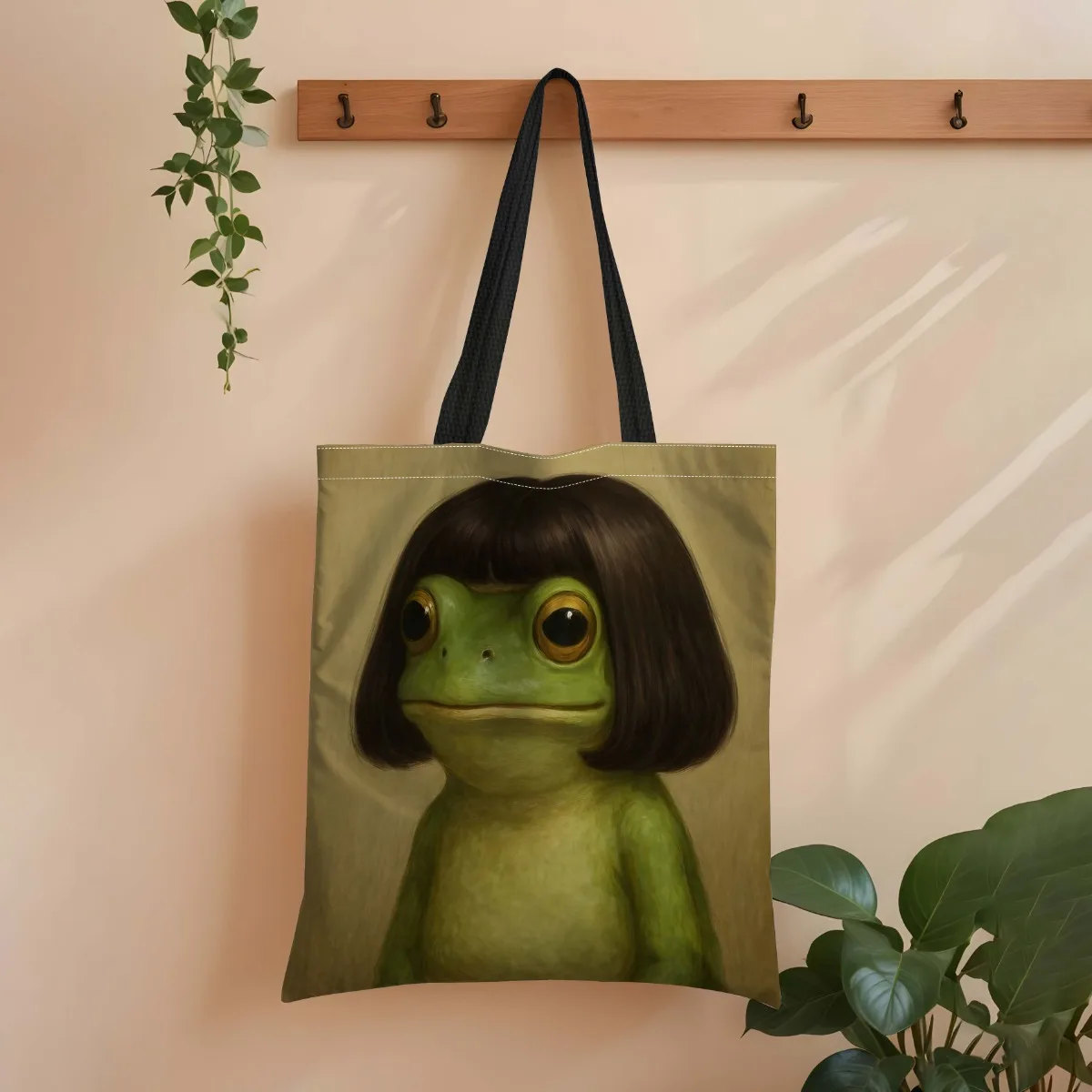 Frog Theme Design Tote Bag with Frog Pattern Large Capacity Women Easy to Hand Wash Shoulder Bag Suitable for Picnics
