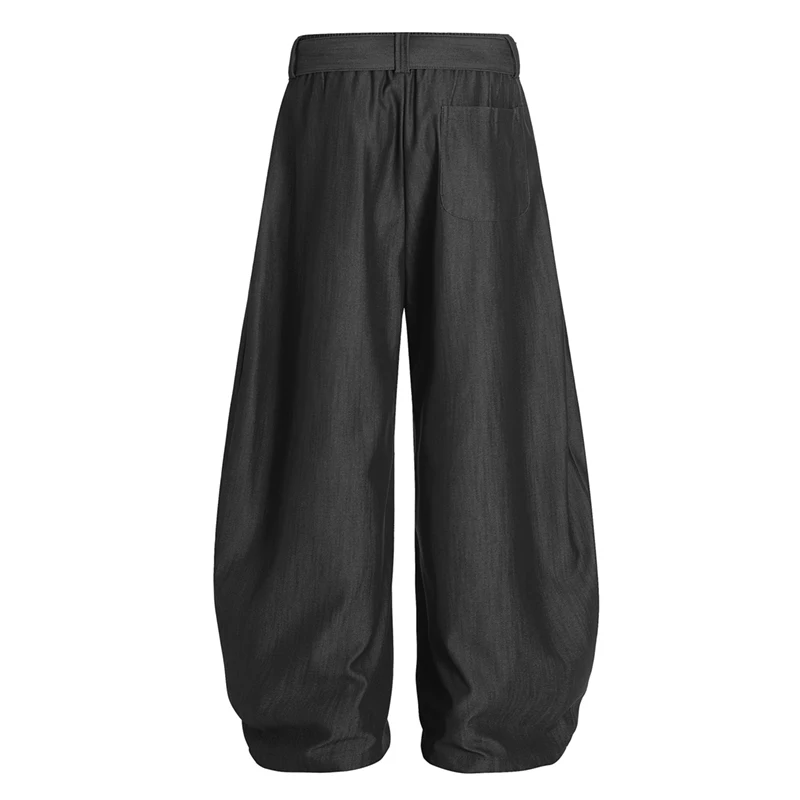 Summer Men's Casual Trousers Solid Color Blet Design Pleated Loose Bottom All-match Straight Leg Male Pants Simple
