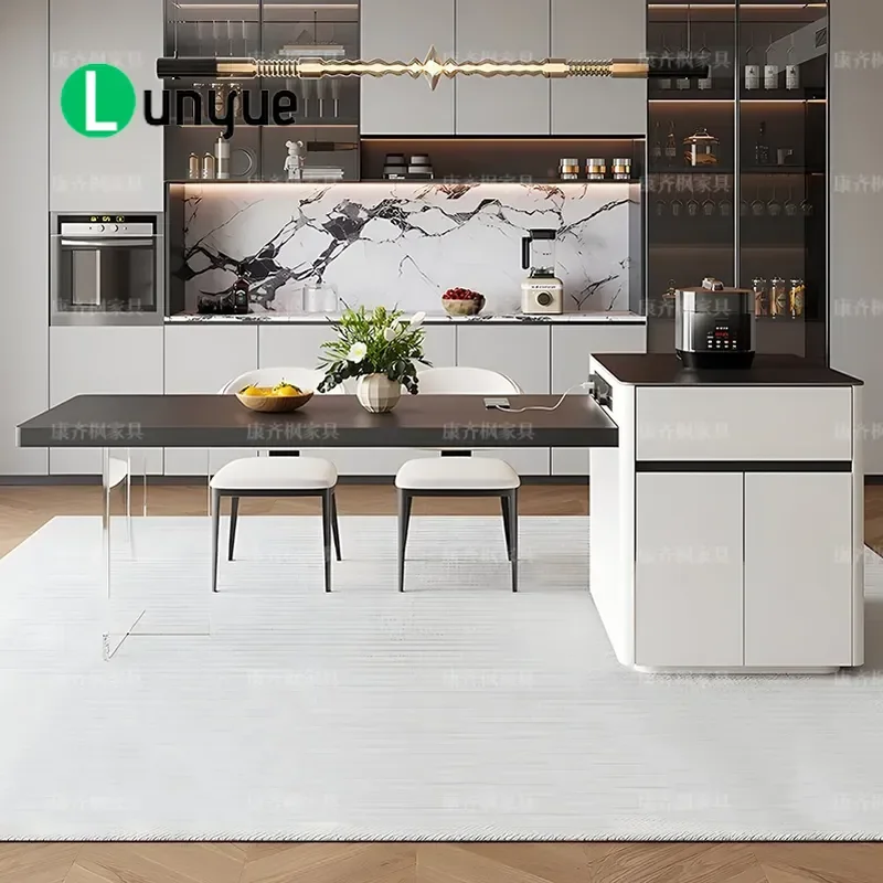 Modern Light Luxury Rock Slab Island Dining Table Retractable Multi Functional Suspended Platform for Small Apartment