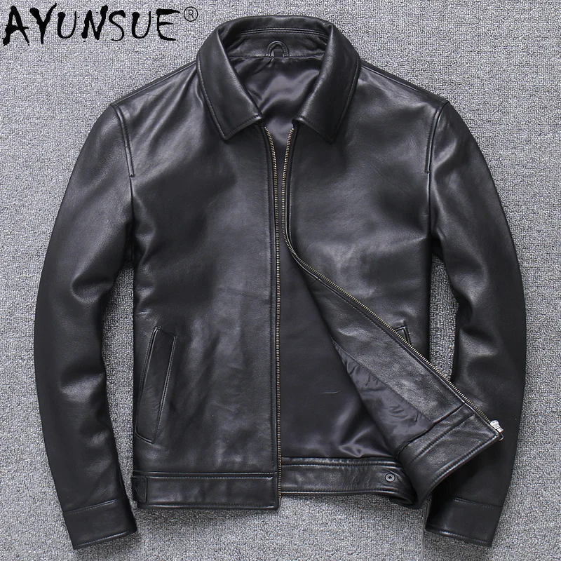 

High Quality Leather Jacket Men Casaul Streetwear Motorcycel Sheepskin Coat Black Coats Bomber Blouson Cuir Homme WPY3682