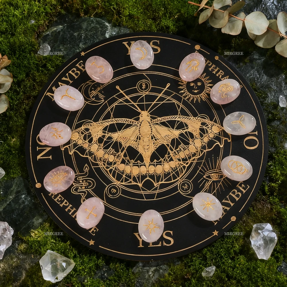 14pcs Crystal Divination Tools, Carved Wooden Plates Perfect for Divination, Meditation, and Intuitive Decision-making