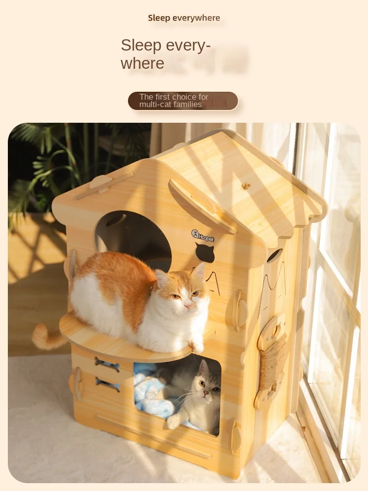 Cat Litter Four Seasons Universal Wooden Double Deck Cat House Pet Litter Dog Litter Bed Villa Wooden Closed Cat Supplies