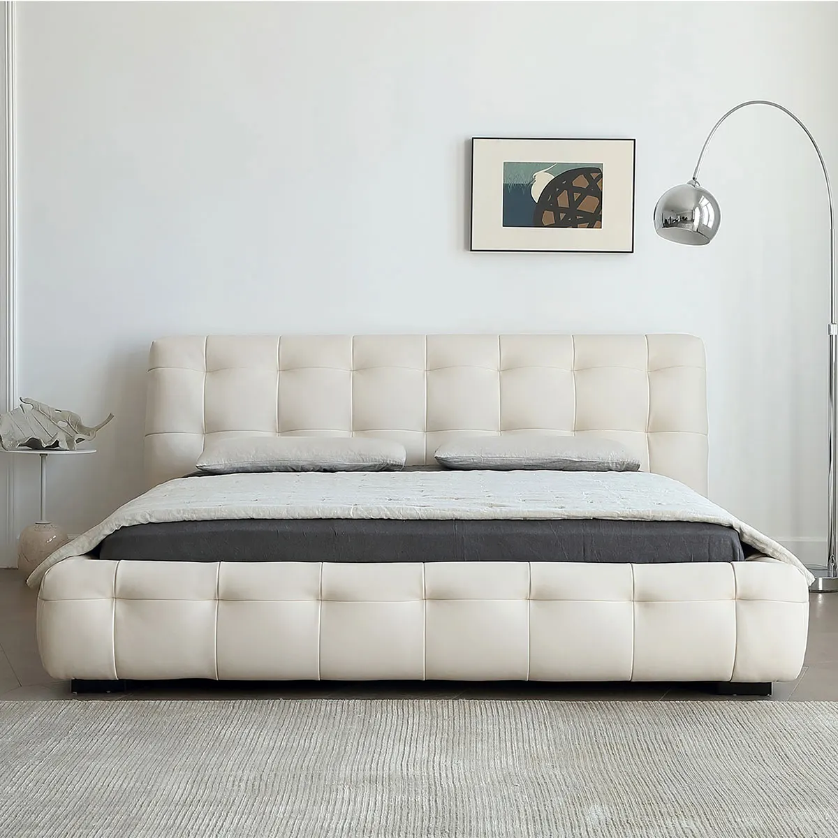 

Marshmallow Leather First-layer Cowhide Double Bed Master Bedroom Luxury Bed 1.8 Meters Modern Simple Soft Bed