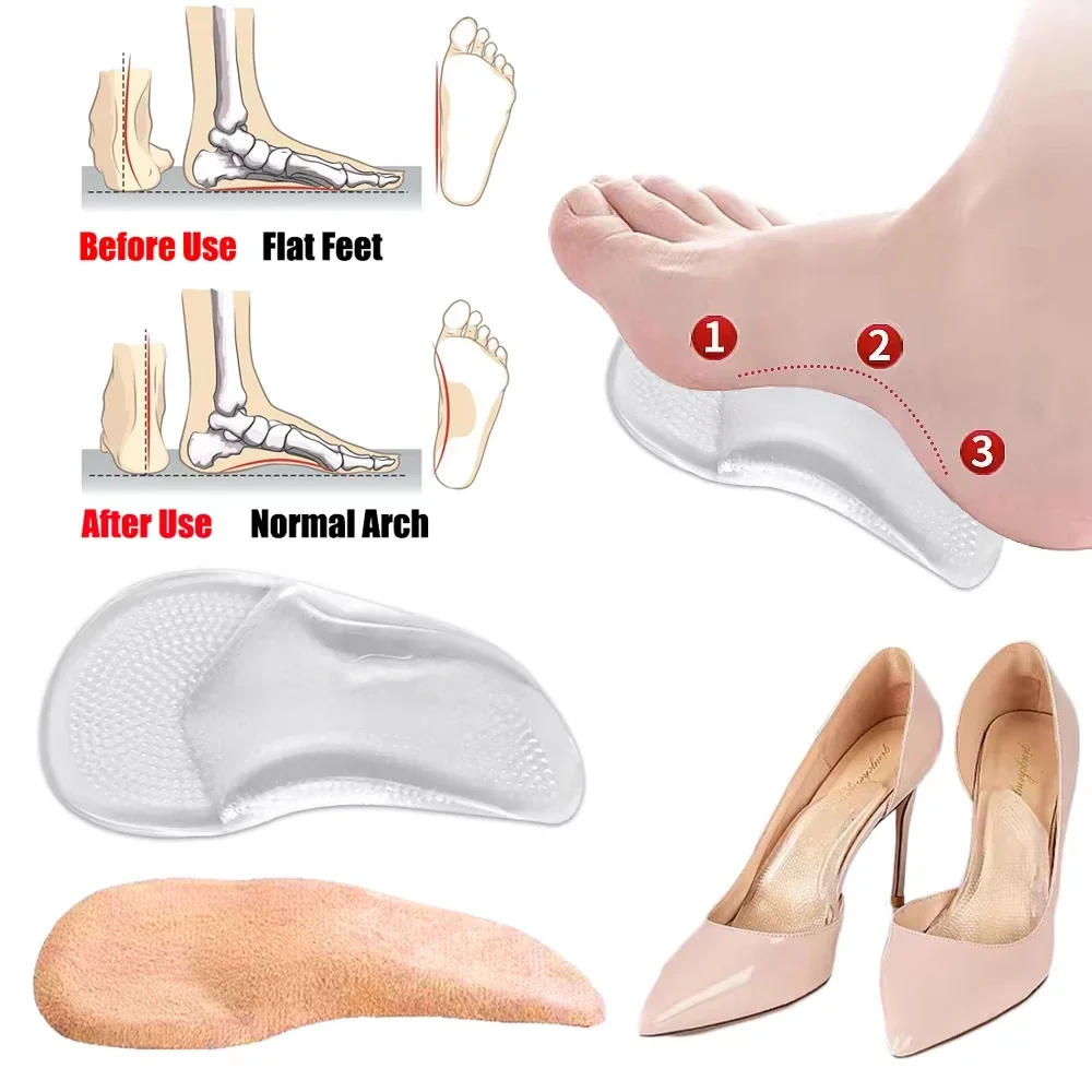 Silikon-Fußgewölbestützen für Schuhe, Damen-Sandalen, Plattfüße, orthopädische Einlagen für Herren, Plantarfasziitis-Linderung, Schuheinlagen