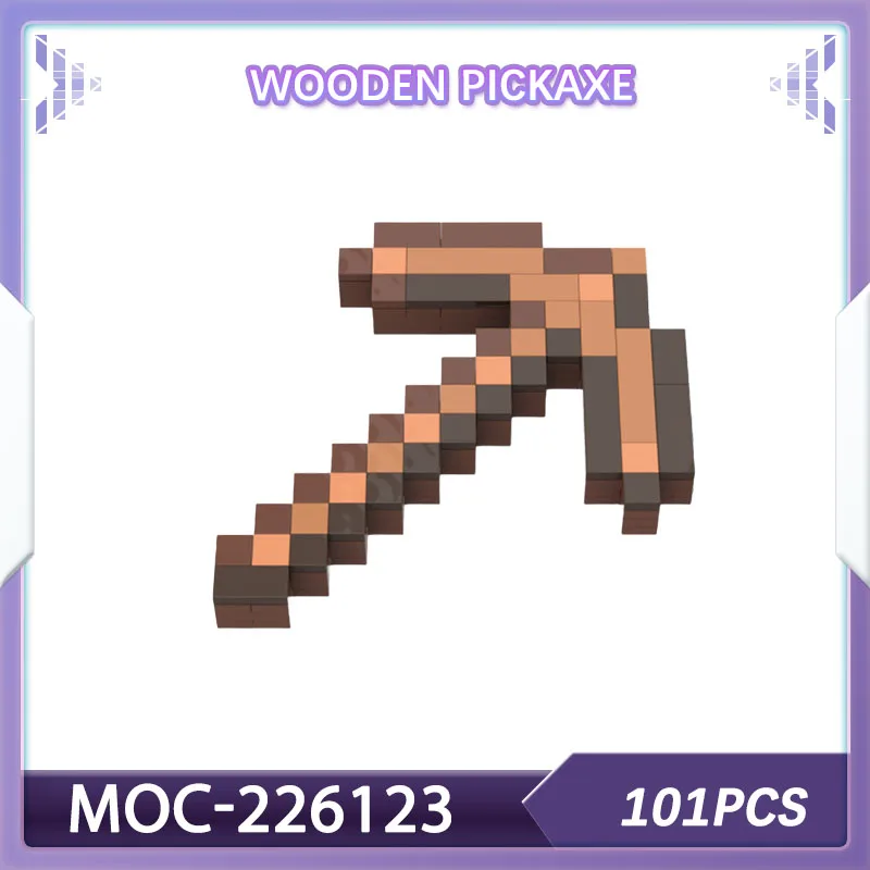 Conjunto de blocos de construção picareta de madeira pixel MOC-226123 jogo decoração presente de natal