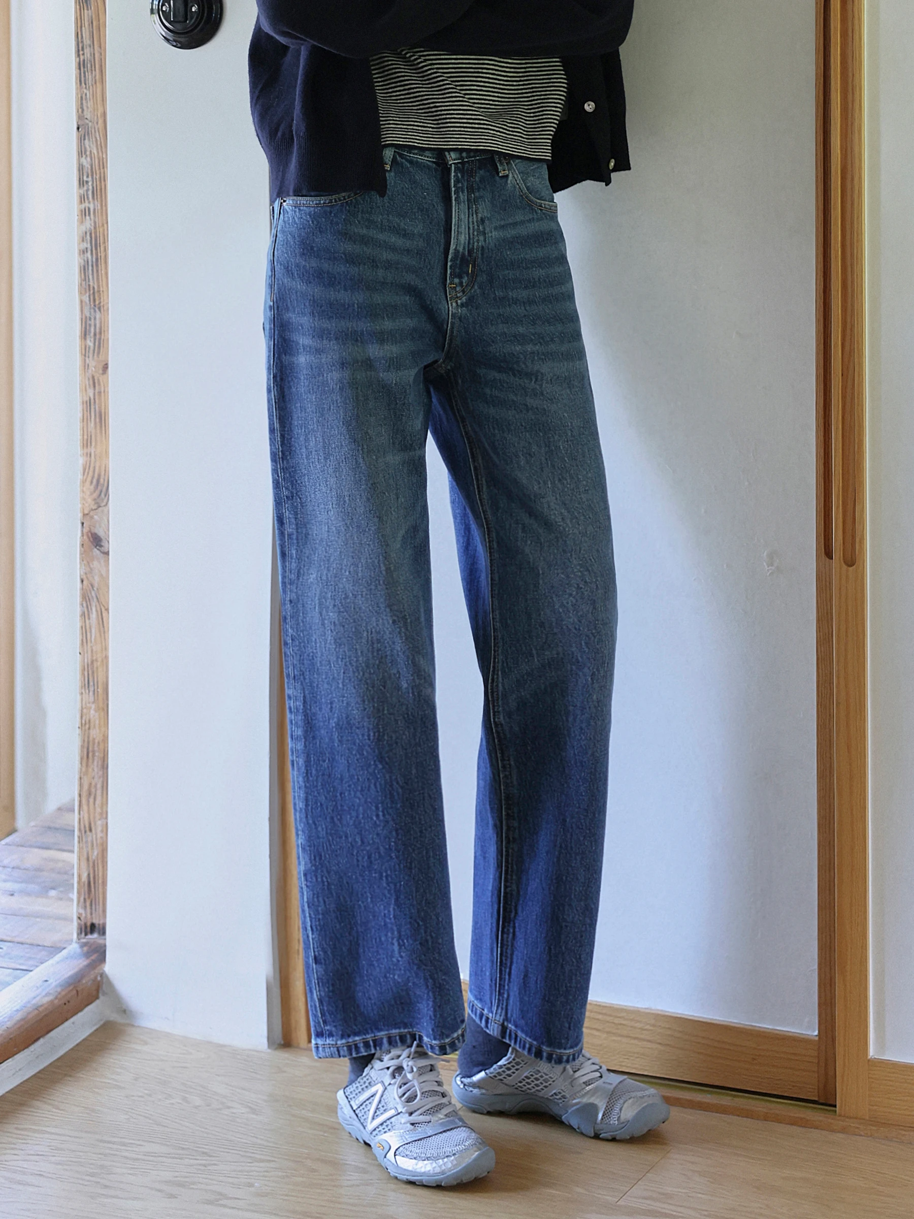 

MUNNS High Waist Straight Leg Stretch Cotton Denim Pants French Style Casual High Elasticity Wide Leg Jeans for Women