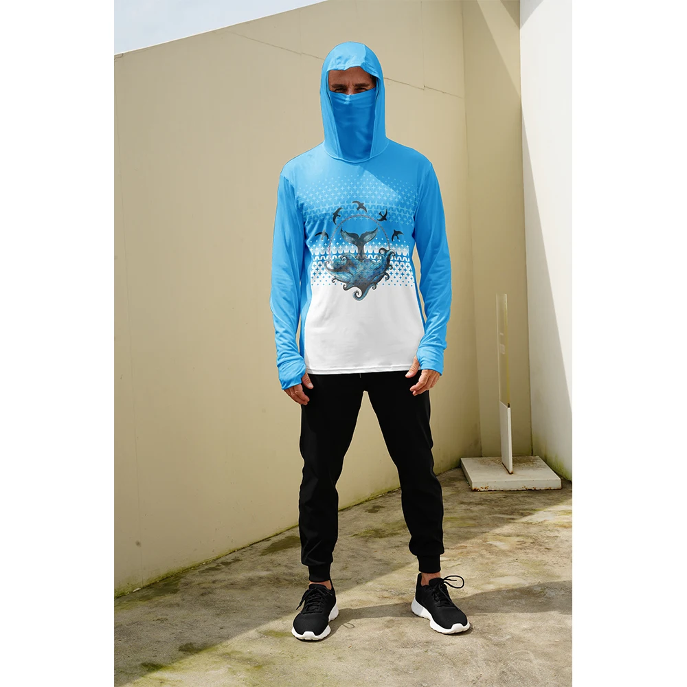 Fishing Shirts Men Sun Protection Hoodie Mask All-in-one Fishing Clothing Angling T-shirt Upf 50+ M-3XL
