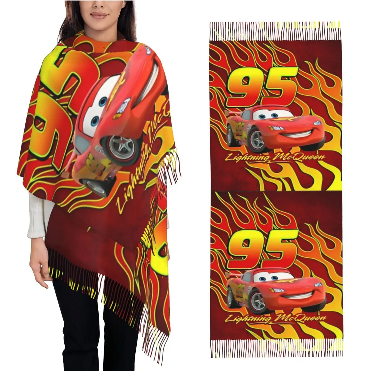 95 para carros de corrida relâmpago mcqueen cachecol ao ar livre xale envoltório com borla unisex popular cachecóis envolve inverno personalizado foulard