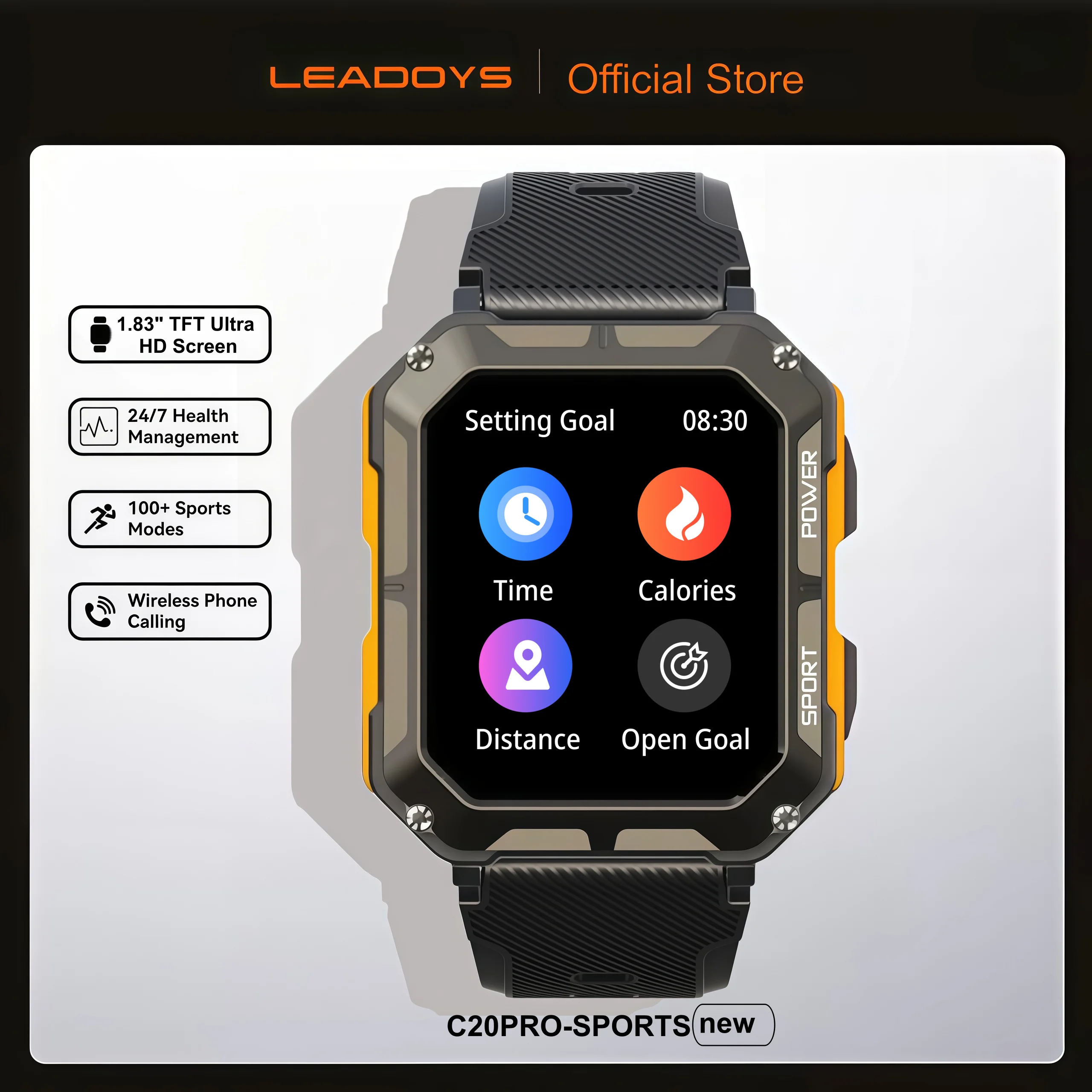 

LEADOYS C20 pro 2025 Смарт-часы для мужчин Bluetooth Вызов Обнаружение артериального давления IP68 Водонепроницаемые спортивные умные часы Совместимость с Wi