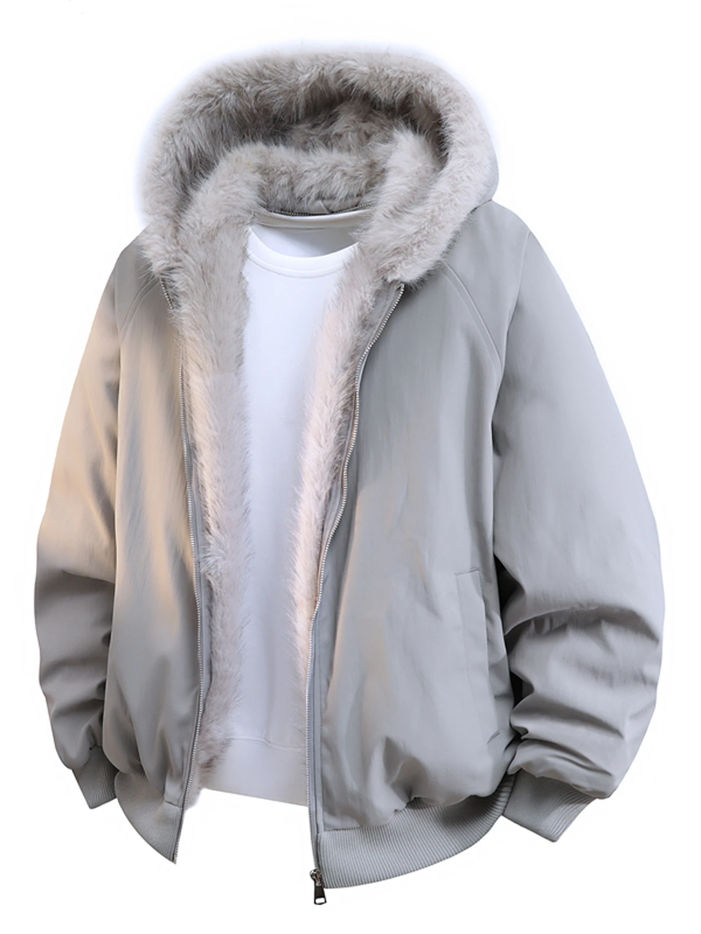 

Мужская теплая хлопковая куртка свободного кроя с меховым воротником и капюшоном-стойкой, зимнее пальто в стиле ретро, американское молодежное пальто Thiened Po...