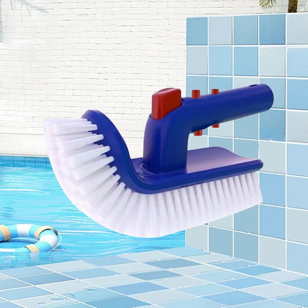 180 Degree Rotating Pool Corner and Stair Brush Curved End Pool Cleaning Brush Fine Bristles for Inground & Above Ground Pool