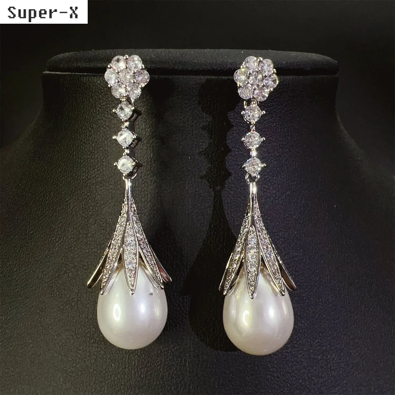 

Elegant Pearl Drop Earrings Silver Gold Color Shiny Zircon Earrings Women Dinner Party Jewelry Sweet Gift