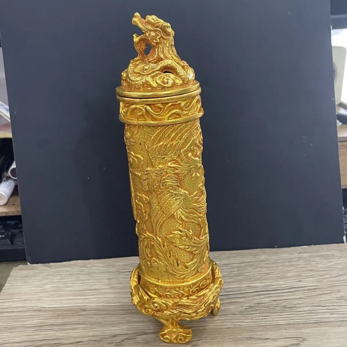 Dragon and phoenix dragon pillar incense tube Ornament Decoration Tea Pet Figurines Desk Decor Accessories