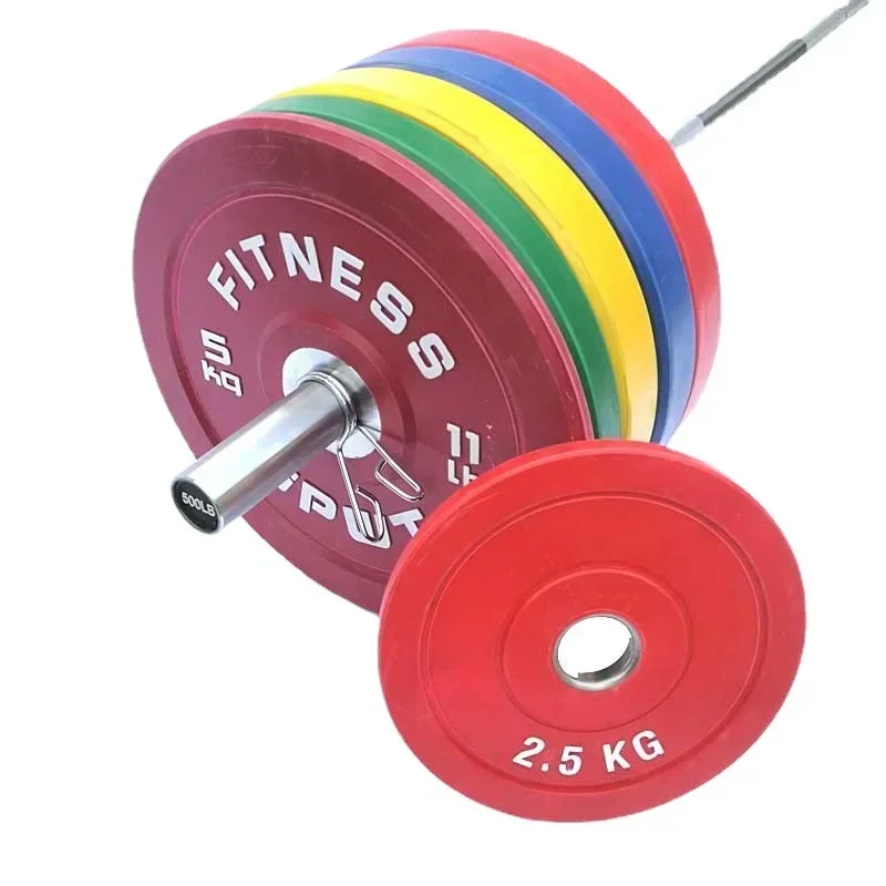 Full Weight Competitive Large Hole All-Rubber Barbell Piece Gym 5.5 Lb -55 Lb Color Barbell Weight Plate