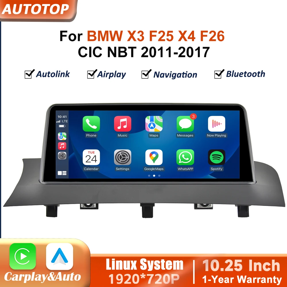 AUTOTOP, autoradio intelligente con schermo touchscreen, sistema Android Auto e Carplay wireless, compatibile con BMW X3 F25 e X4 F26 (2011-2017), sistema operativo Linux, schermo da 10,25 pollici,