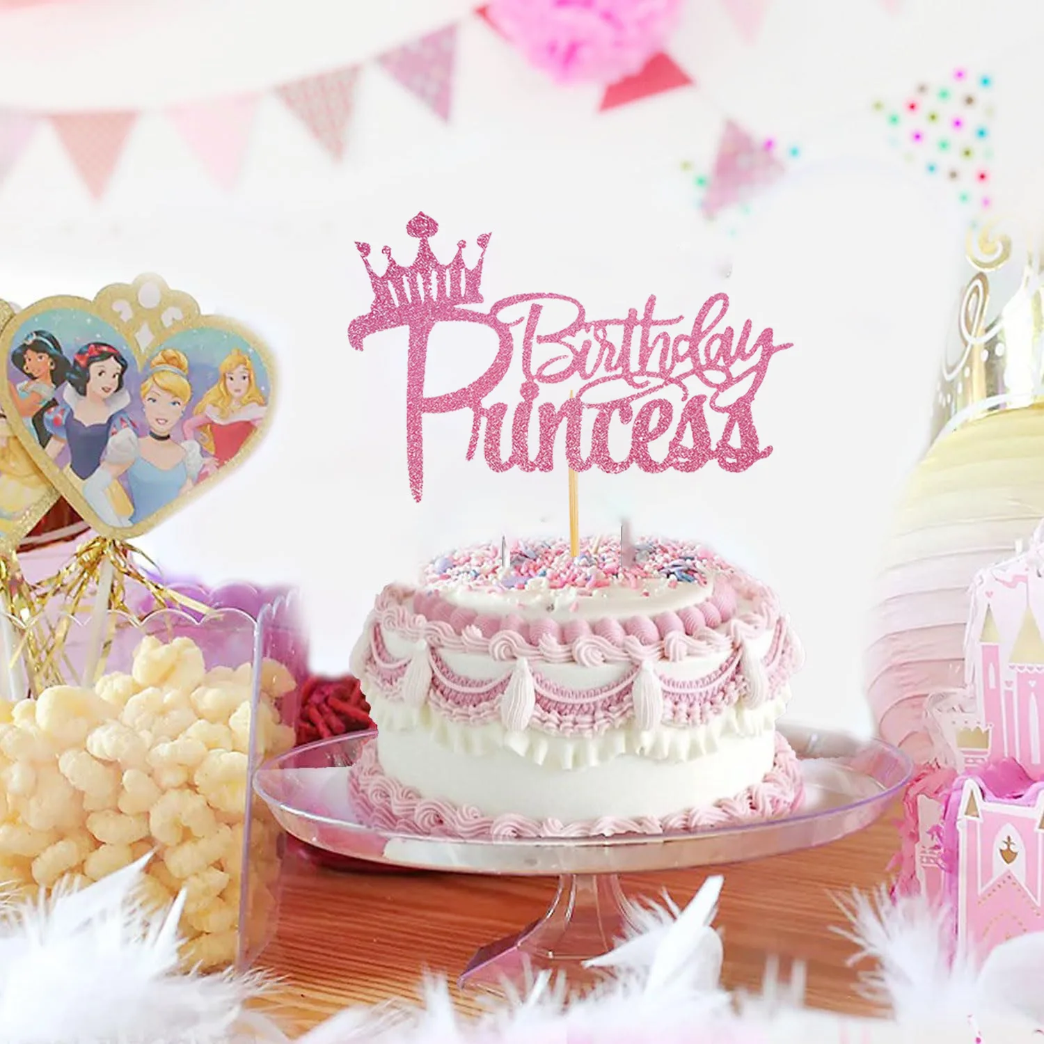 Adorno para tarta de cumpleaños de princesa, corona rosa para niña y mujer, adorno para magdalenas de feliz cumpleaños, suministros de decoración para hornear postres y fiestas infantiles